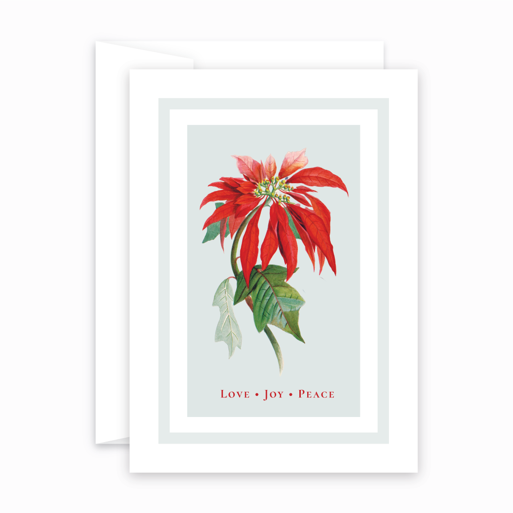 Love Joy Peace Poinsettia Christmas Card front card image