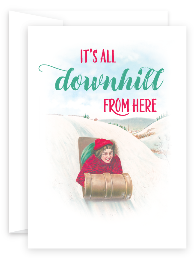 All Downhill Sledding Christmas New Year Card home printable greeting card design